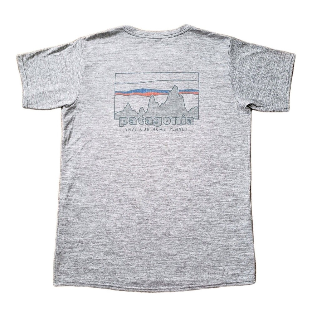 Patagonia Save Our Home Planet Sz Medium Mens Gray Double Side Capilene Shirt